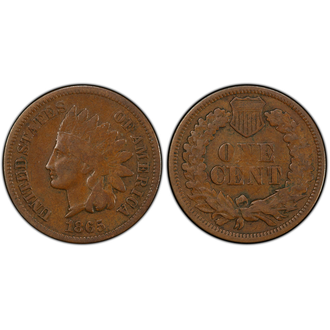 1865 Indian Head penny Fancy 5 vs Plain 5 digit comparison side by side