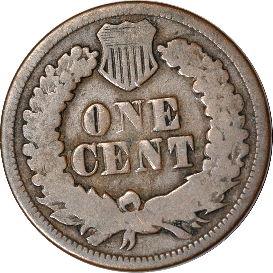 1865 Indian Head penny Fancy 5 Doubled Die Reverse FS-1801 showing bold doubling on ONE CENT