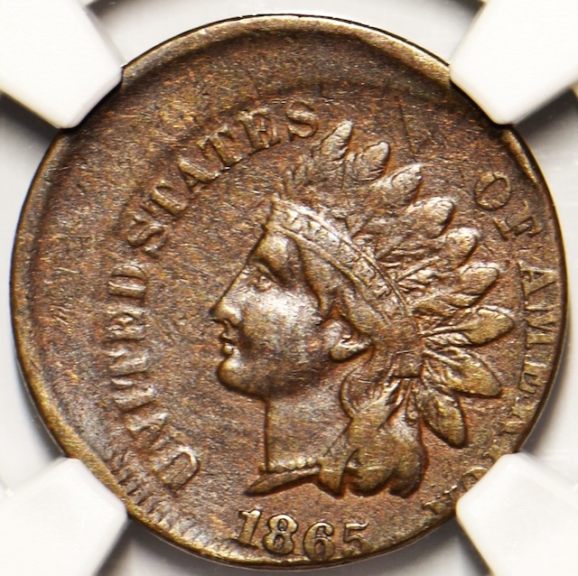 1865 Indian Head penny off-center strike mint error showing shifted design and visible date